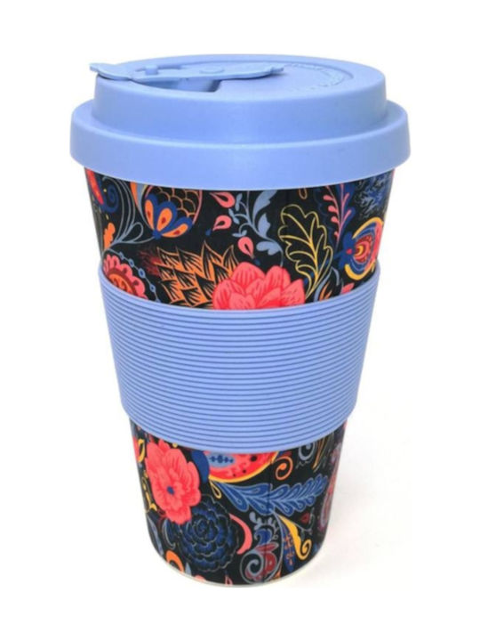 Bamboo Cup with Lid Blue 400ml