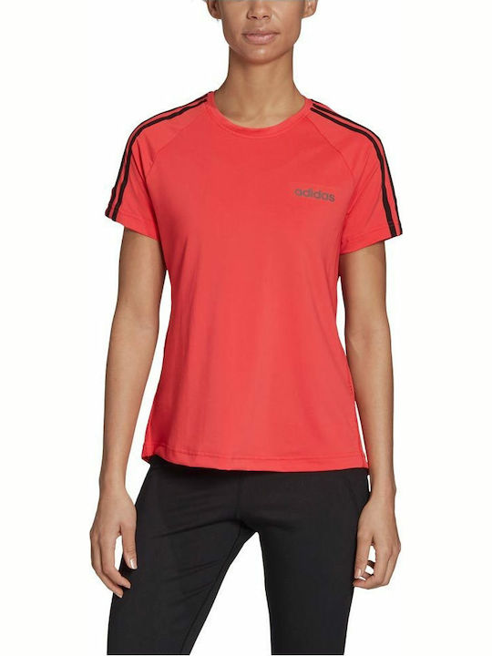 Adidas Damen Sportlich Bluse Kurzärmelig mit V-Ausschnitt Rot