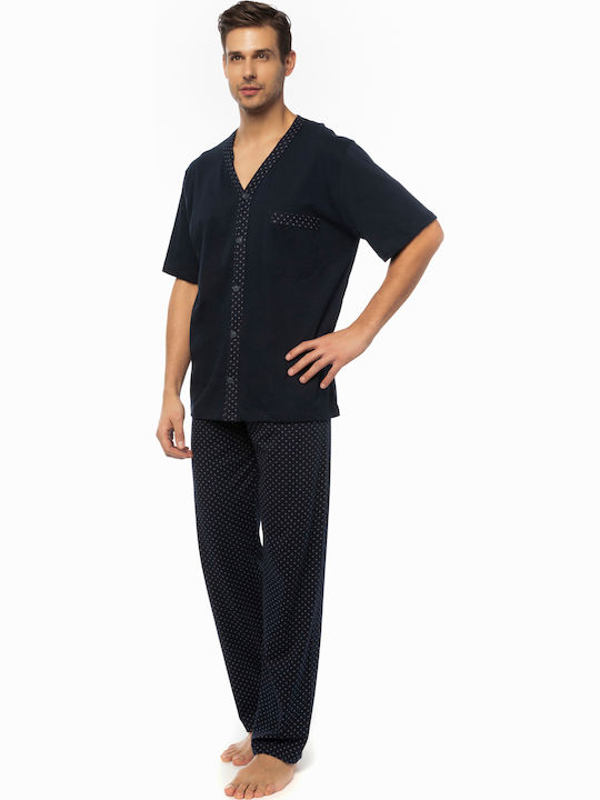 Minerva Signature 90-70763 Men's Summer Cotton Pajamas Set Navy Blue