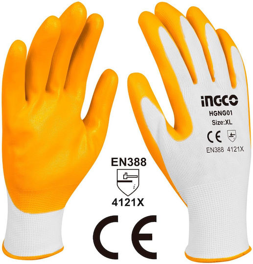 Ingco Gloves for Work Yellow Nitrile