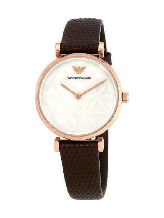 Emporio Armani Retro Uhr mit Braun Lederarmband