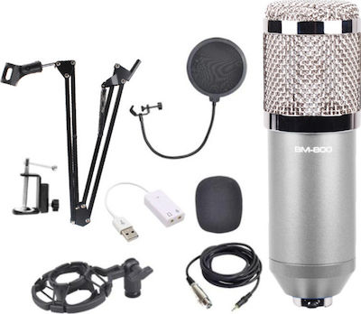 Condensator (diafragmă mare) Microfon XLR BM-800 Mic Kit Montare Shock Mounted/Clip On Vocal în Culoare Silver