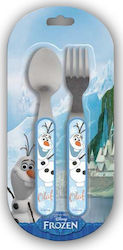 Baby Set with Fork Olaf Frozen made of Metal Light Blue 2pcs