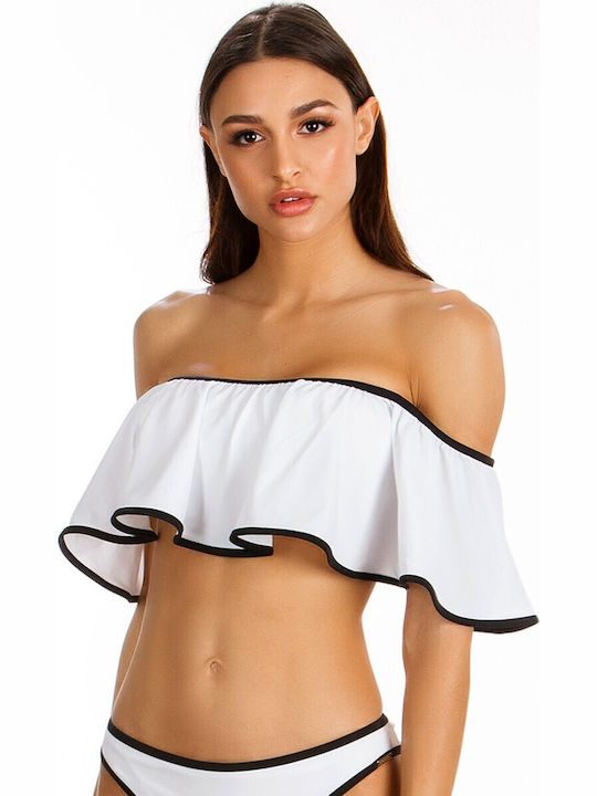 Minerva Gossip Off Shoulder Bikini Top Λευκό