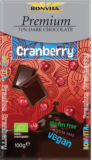 Bonvita Organic Chocolate Dark Cranberry Vegan with 71% Cocoa Gluten-Free 100gr