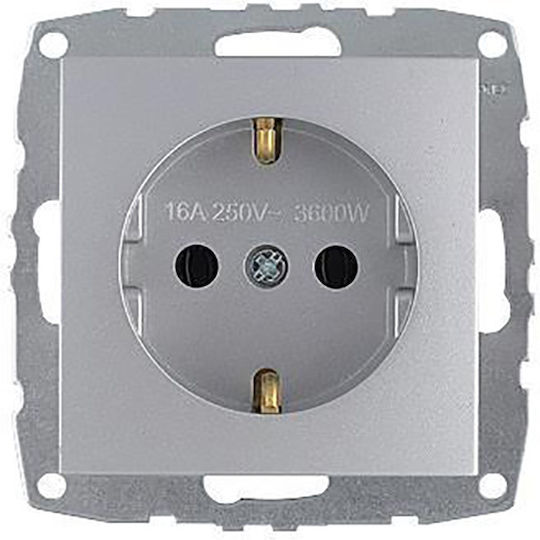 Mono Electric Μονή Χωνευτή Πρίζα Ρεύματος Ασημί