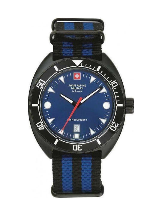 Swiss Alpine Military by Grovana Military Uhr Batterie mit Blau Stoffarmband