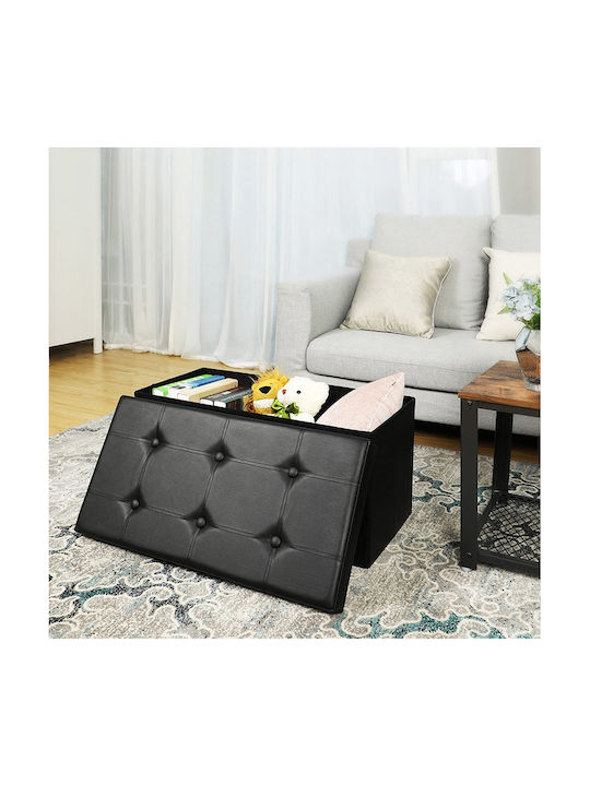 Taburet Cu Spațiu De Depozitare Tapițat Cu Piele Sintetică Negru 76x38x38cm