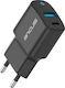 Ancus Φορτιστής Χωρίς Καλώδιο με Θύρα USB-A και Θύρα USB-C 18W Power Delivery Μαύρος (73083)