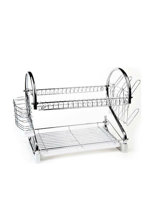 Dish Drainer Double Tier Metallic in Silver Color 47.5x24.5x36cm