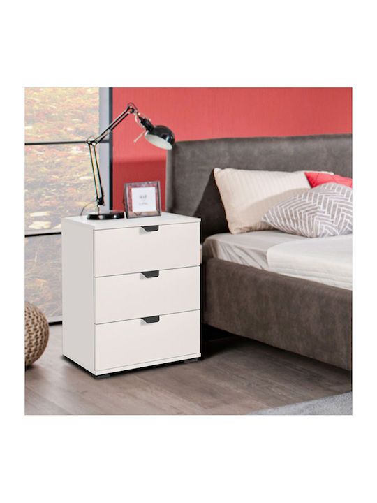Duero 3F Wooden Bedside Table Λευκό 45x40x63cm