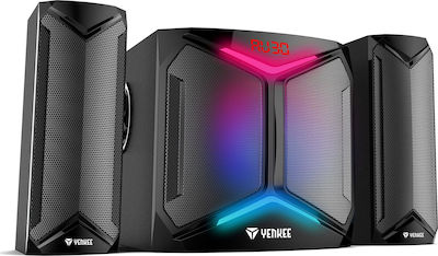 Yenkee YSP 2105 Kabellose Computerlautsprecher 2.1 mit RGB-Beleuchtung und Bluetooth Leistung 50W in Schwarz Farbe