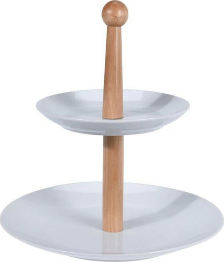 Excellent Houseware Etajeră 2 niveluri din Porțelan Albă Ø24cm 1buc