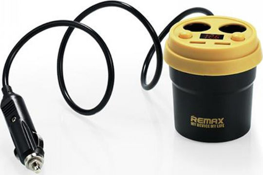 Remax CR-2XP Car Charger 3.1A with Ports: 2xUSB 2xLighter and Voltmeter Black Color