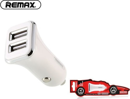 Remax RCC-203 Φορτιστής Αυτοκινήτου 2.4A με Θύρες: 2xUSB Λευκός