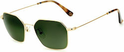 Etnia Barcelona Hudson Sunglasses Χρυσά with Metal Frame & Green Lens