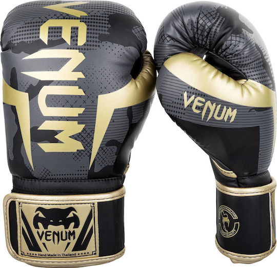 Venum Elite Boxing Gloves made of Synthetic Leather for Match Camo/Gold