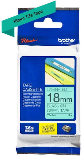 Brother TZe-741 Bandă Pentru Etichetări 8m x 18mm Verde Culoare Full Face Serie Compatibilă Cu Brother TZe/TZ