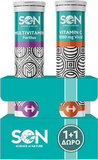 Science of Nature Vitamin C 1000mg Vivid & Multivitamin Fortius 20 + 20 Πολυβιταμίνη για Ενέργεια & Ενίσχυση του Ανοσοποιητικού 1000mg Πορτοκάλι 2 x 20 αναβράζοντα δισκία