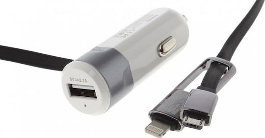 Remax RCC-102 Φορτιστής Αυτοκινήτου 3.4A με μία Θύρα: 1xUSB μαζί με Καλώδιο Lightning / Micro-USB Μαύρο Χρώμα