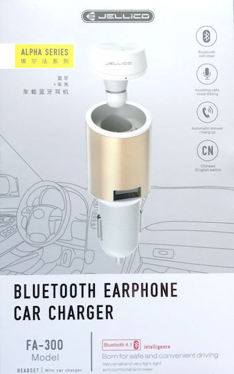 Jellico FA-300 Car Charger 2.4A with One Port 1xUSB-A and Bluetooth Headphones Gold Color