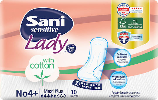 Sani Sensitive Lady Maxi Plus No4+ Γυναικείες Σερβιέτες Ακράτειας Κανονικής Ροής 5 Σταγόνες 10τμχ