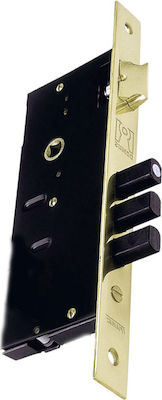 Domus Recessed Lock with Cylinder and Center 45mm Three-Point Locks Gold