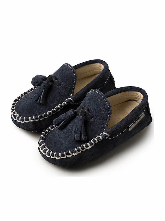 Babywalker Navy Blue Baptism Leather Moccasins