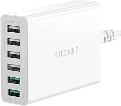 BlitzWolf Stație de încărcare cu 6 porturi USB-A 60W Încărcare rapidă 3.0 în culoarea Alb (BW-S15)