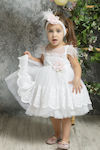 Mi Chiamo White Tulle Baptism Outfit with Hair Accessories & Dress 2pcs