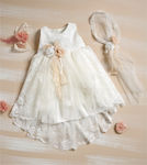 Lollipop Celebrations White Lace Baptism Outfit with Dress , Hair Accessories & Cardigan 3pcs