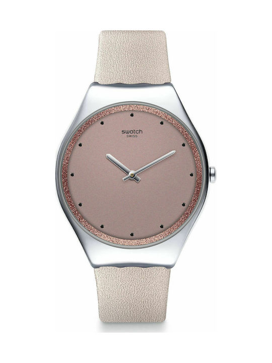 Swatch Meta Skin Uhr mit Beige Lederarmband