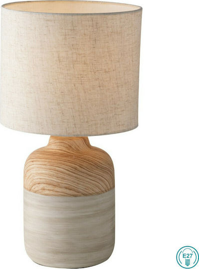 Fan Europe Woody Wooden Table Lamp for E27 Socket with Beige Shade and Base