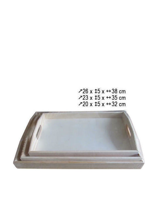 AGC Rectangle Tray Wooden with Handle In Silver Colour 3pcs