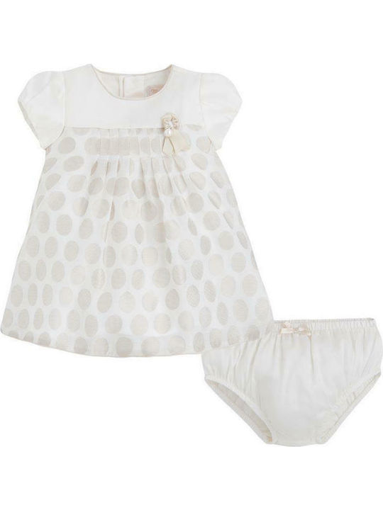 Mayoral Kids Dress Polka Dot Short Sleeve Beige