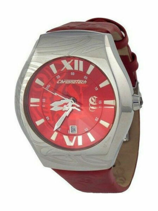 Chronotech Ανδρικό Ρολόι 43mm Μπαταρίας με Κόκκινο Δερμάτινο Λουράκι