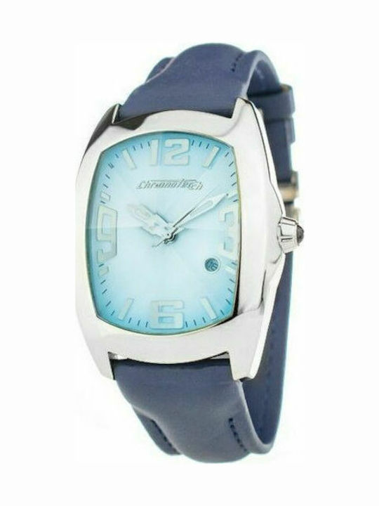 Chronotech Ανδρικό Ρολόι 40mm Μπαταρίας με Μπλε Δερμάτινο Λουράκι