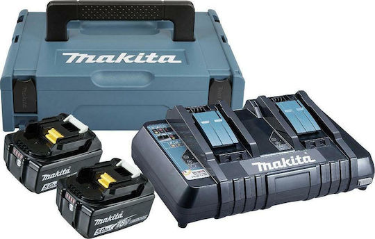 Makita Set 2 Baterii Unelte Litiu 18V Capacitate 5Ah cu Încărcător DC18RD