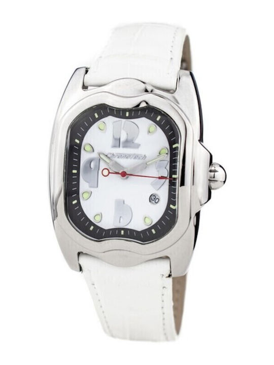 Chronotech Women's Watch with White Leather Strap