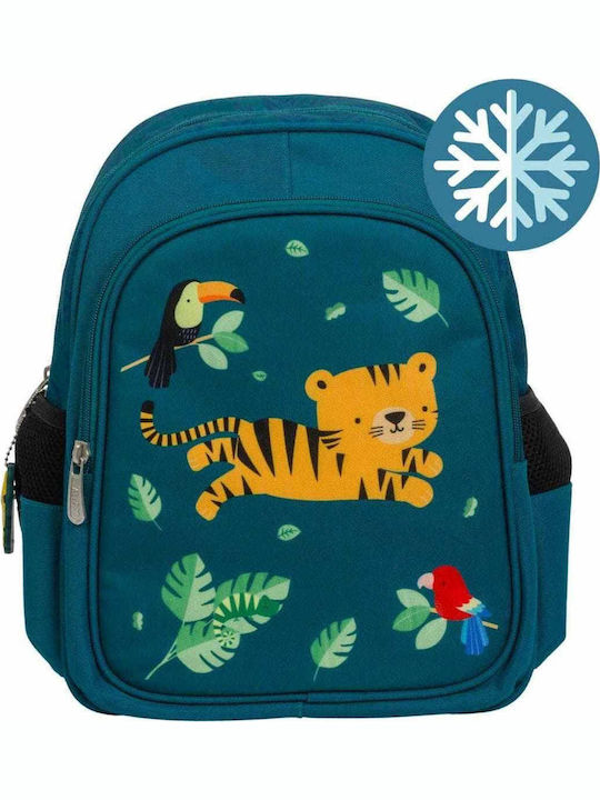 A Little Lovely Company Jungle tiger Insulated School Bag Backpack Kindergarten in Turquoise color 13lt