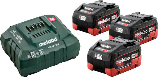 Metabo Set 3 Werkzeugbatterien 18V Kapazität 5.5Ah mit Ladegerät