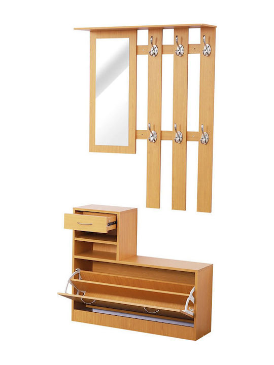 Hallway Furniture with Mirror, Hanger, Shoe Rack and Bench Καφέ 90x24x75cm