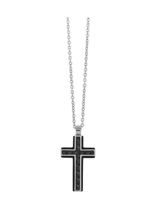 Visetti Crucifix Masculin Negru Din Oțel Cu Lanț