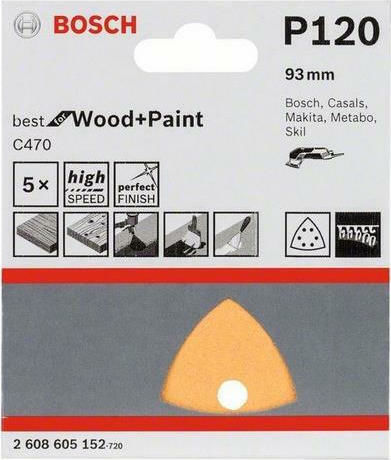 Bosch C470 Delta Sanding Sheet K120 with Holes 93x93mm Set 5pcs