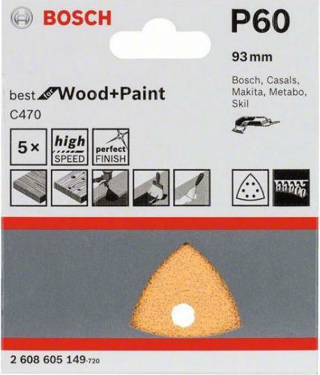 Bosch C470 Delta Sanding Sheet K60 with Holes 93x93mm Set 5pcs
