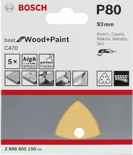 Bosch C470 Delta Sanding Sheet K80 with Holes 93x93mm Set 5pcs