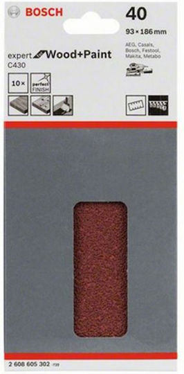 Bosch C430 Φύλλο Λείανσης Παλμικού Τριβείου K40 με Τρύπες 93x186mm Σετ 10τμχ