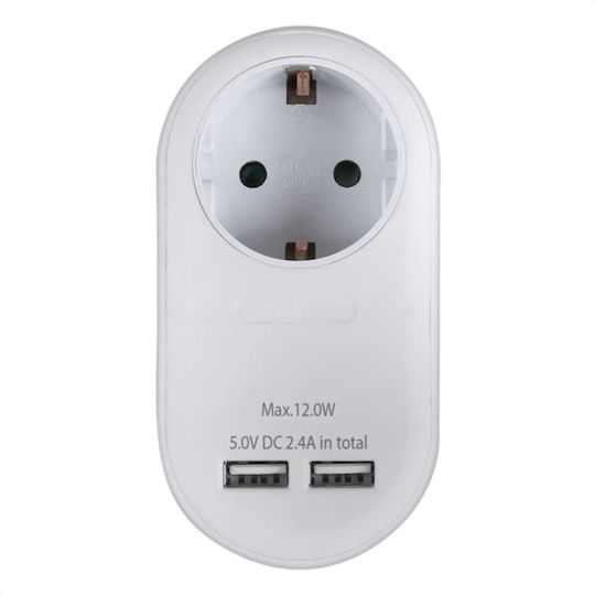 Sonora Φορτιστής Χωρίς Καλώδιο με 2 Θύρες USB-A Λευκός (PAW100-2USB24)