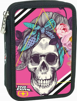 No Fear Skully Pencil Case Full with 2 Compartments Pink