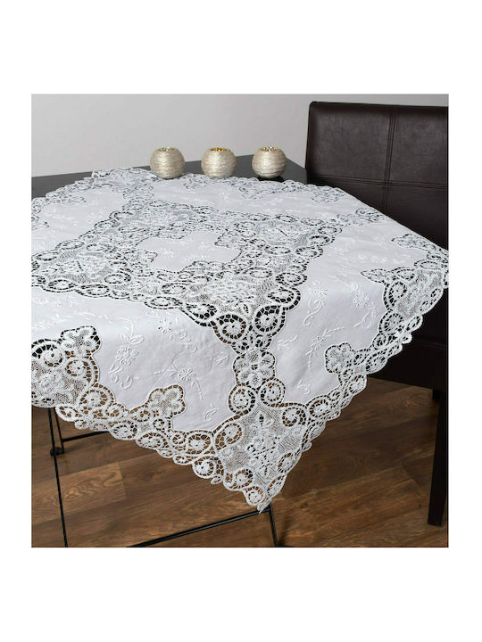 Silk Fashion Tablecloth Cotton with Lace Set 5102 White 90x90cm